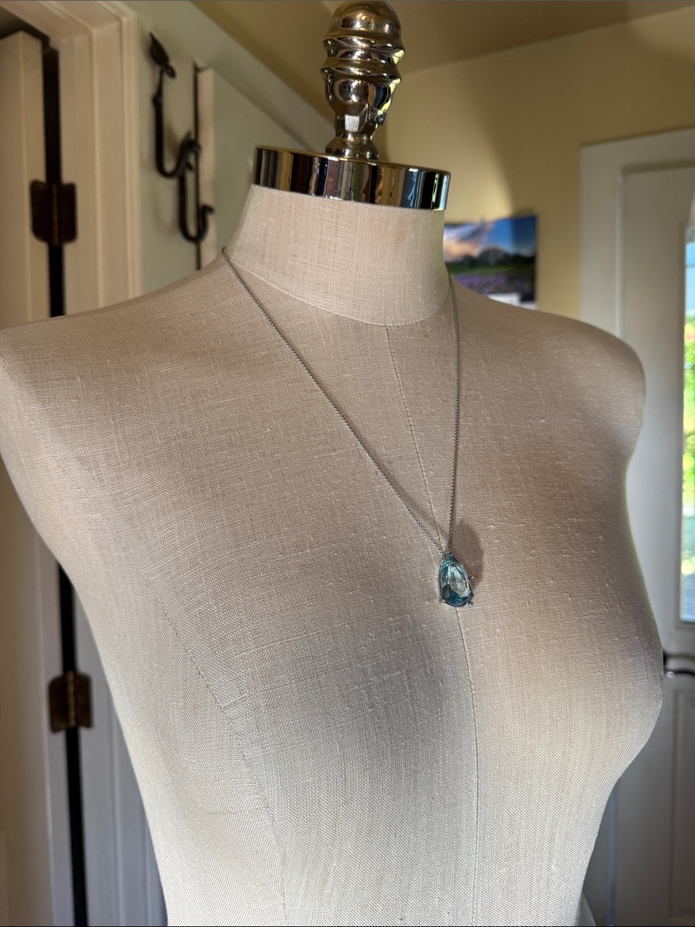 Swarovski Adjustable Length Necklace with Blue Teardrop Crystal Pendant